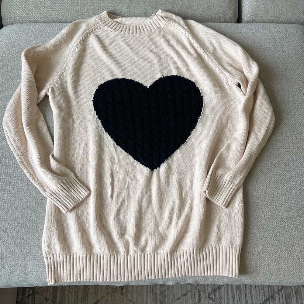 Heart Design Cream Sweater